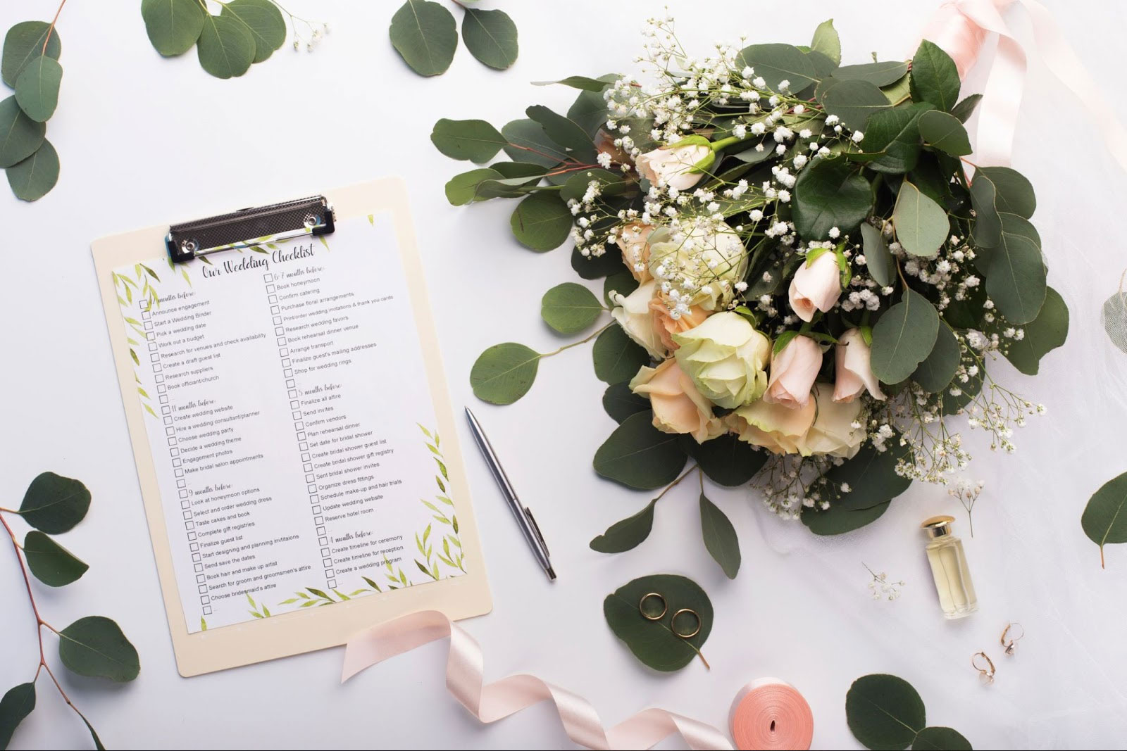 wedding planning check list and flowers